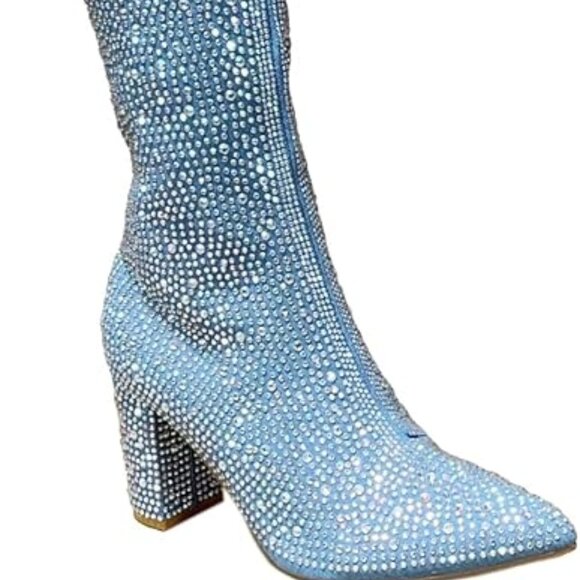 NWOB ABSOLEX Rhinestone Block Medium Heel Knee High Boots - Picture 1 of 8